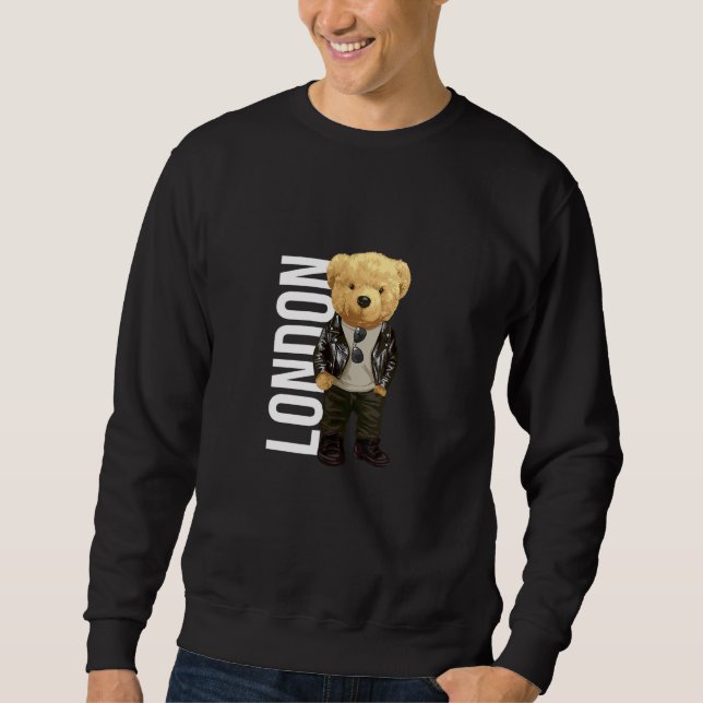 Cool Teddy Bear in London Style Illustration Graph Sweatshirt (Vorderseite)
