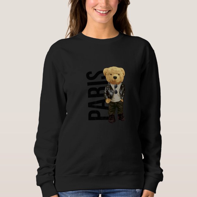 Cool Teddy Bear in Paris France Illustration Graph Sweatshirt (Vorderseite)