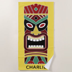 Cool Tiki Totem individuelle Name und Farbhandtuch Strandtuch