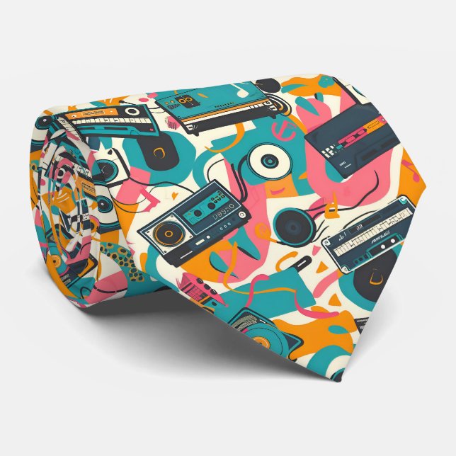 Cool tiled 80s music pattern krawatte (Gerollt)