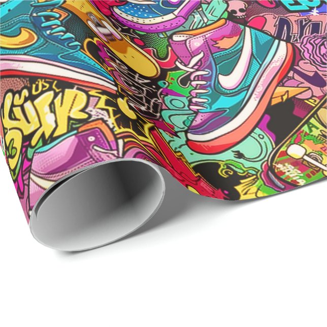 Cool tiled pattern comic graffiti teen  geschenkpapier (Rolleneckpunkt)