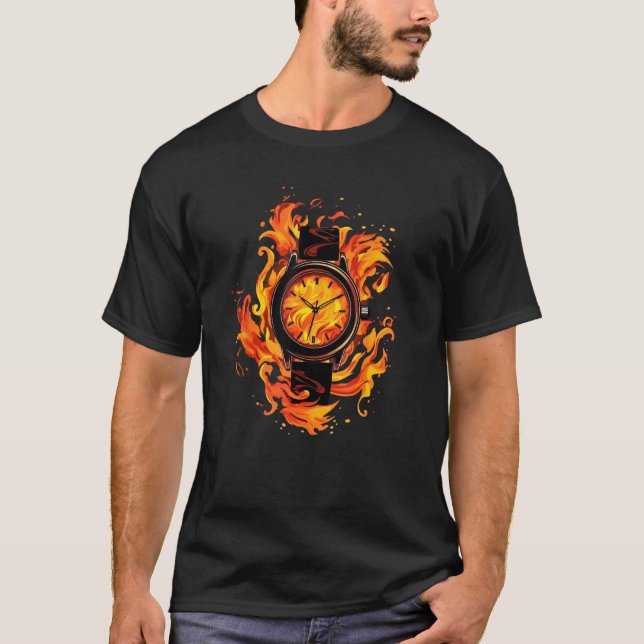 Cool Timepiece with Fire and Flames T-Shirt (Vorderseite)