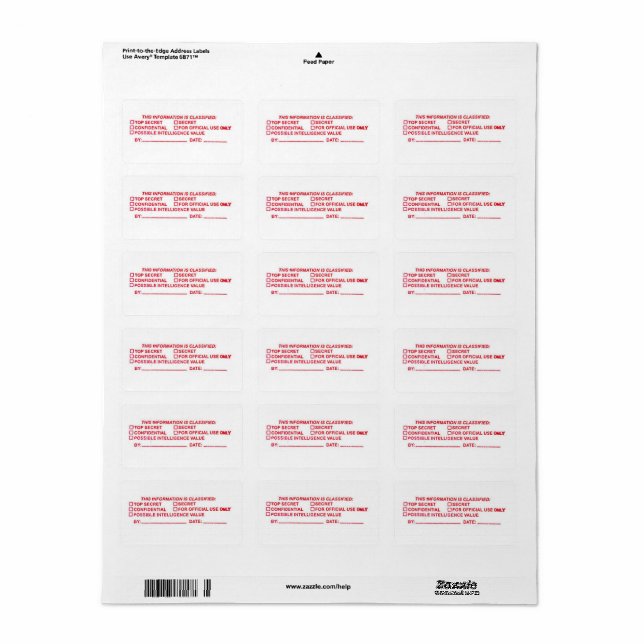 Cool Top Secret Étiquettes (Feuille entière)