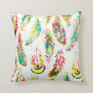 Cool trendige Aquarellfarben Neon Spritzer Federn Kissen
