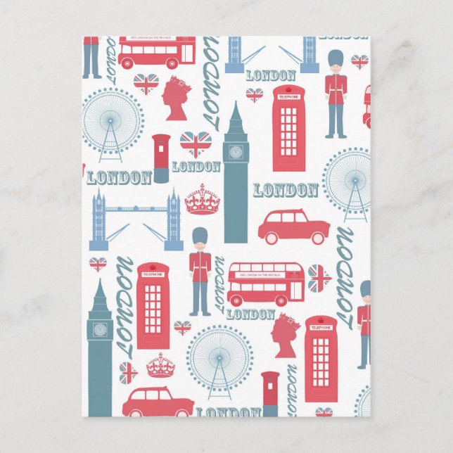 Cool trendige Vintage Londoner Illustrationsmuster Postkarte (Vorderseite)
