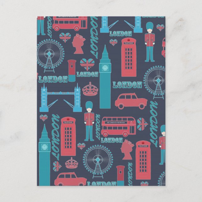 Cool trendige Vintage Londoner Illustrationsmuster Postkarte (Vorderseite)