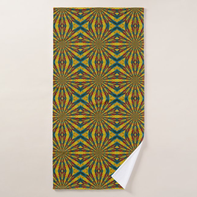 Cool Trendy Blue Red Yellow Mandala Tribal Ethnic Badehandtuch (Badehandtuch)