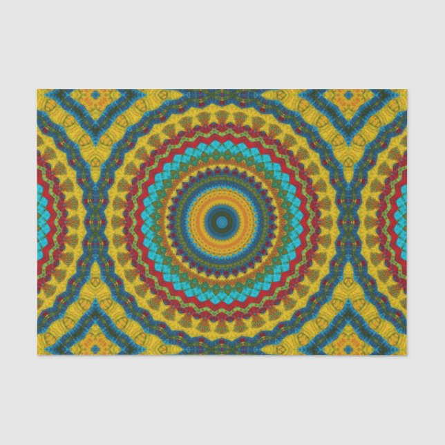 Cool Trendy Blue Red Yellow Mandala Tribal Ethnic Seidenpapier (Vorderseite)