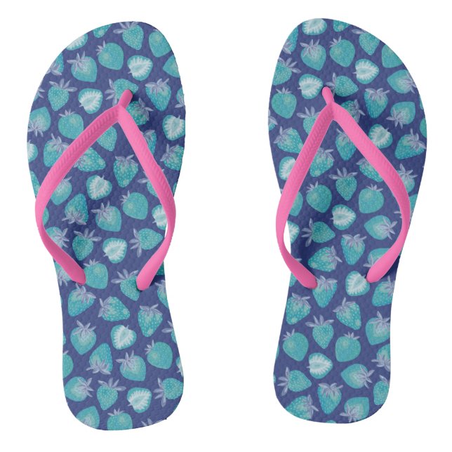 Cool Trendy Blue Summer Strawberry Pattern Flip Flops (Fußbett)