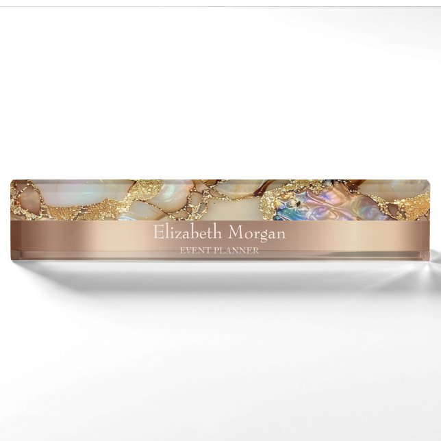 Cool Trendy Gold Glitzer Pearl Marble Namensplakette (Vorderseite)
