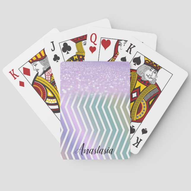 Cool Trendy Lila Glitzer Spielkarten (Rückseite)