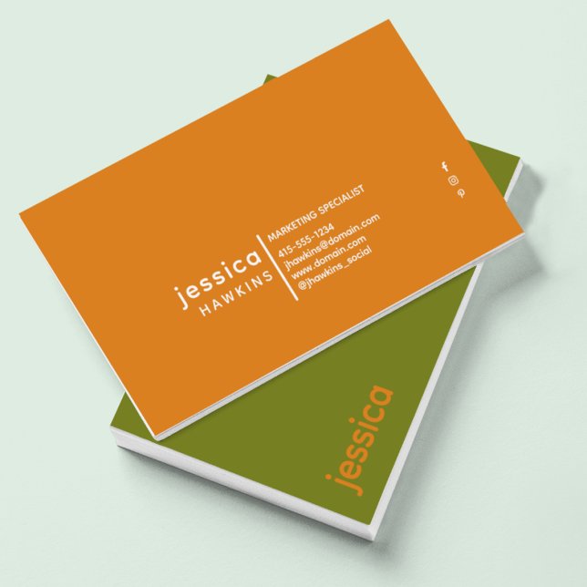 Cool Trendy Modern Olive Green & Harvest Orange Visitenkarte (Von Creator hochgeladen)