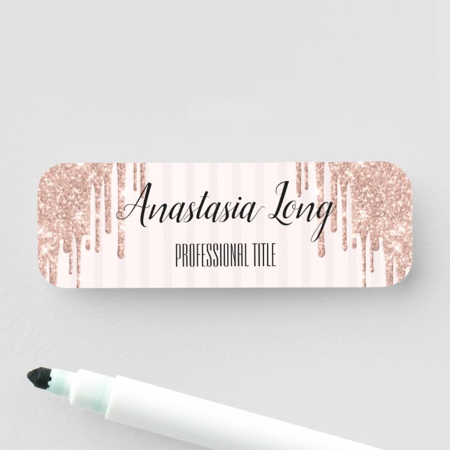 Cool Trendy Pink Glitzer Namensschild (Beispiel)