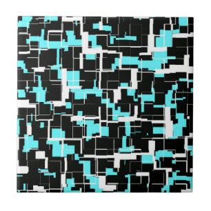 Cool trendy Schwarz-weiß Blue Pattern Fliese
