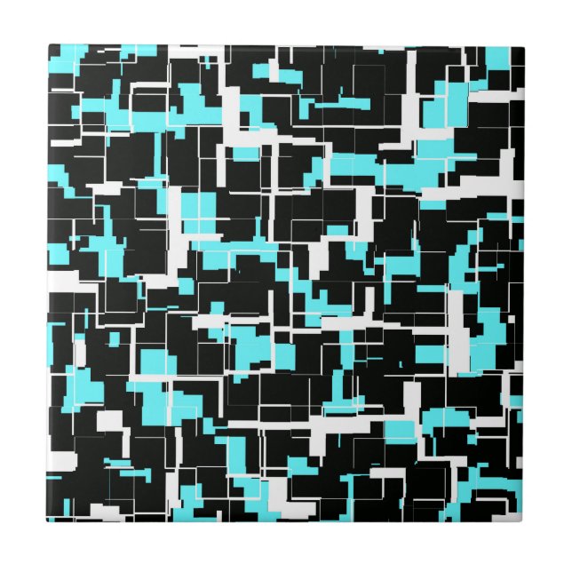 Cool trendy Schwarz-weiß Blue Pattern Fliese (Vorderseite)