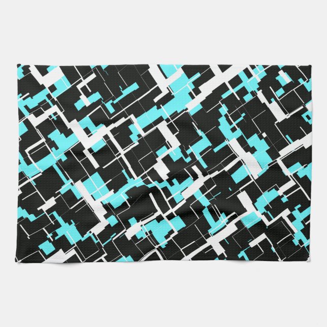 Cool trendy Schwarz-weiß Blue Pattern Geschirrtuch (Horizontal)