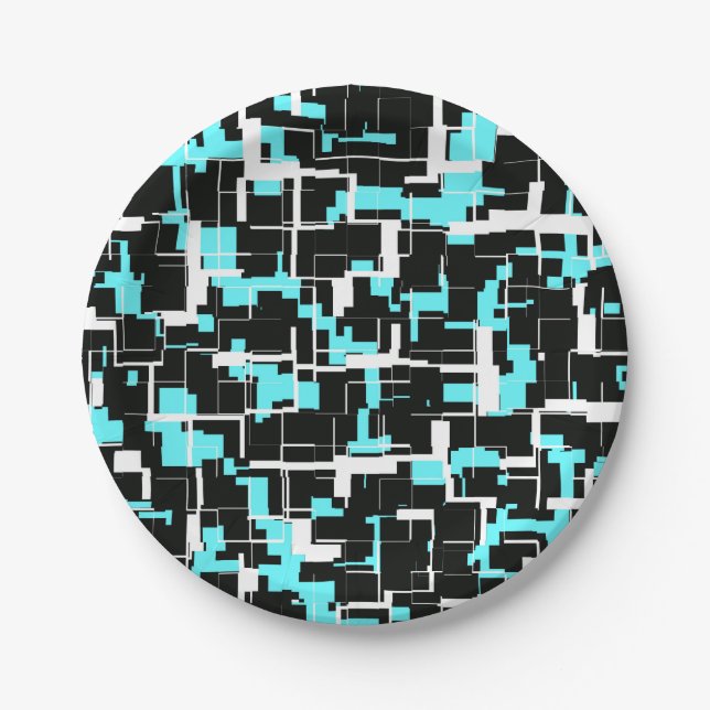Cool trendy Schwarz-weiß Blue Pattern Pappteller (Vorderseite)
