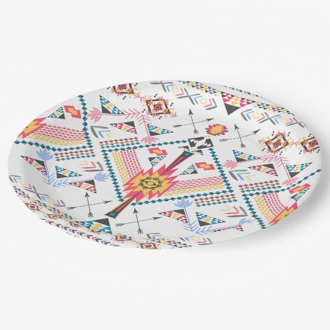 Cool trendy Stammesgeometrie Pappteller (Schrägansicht)