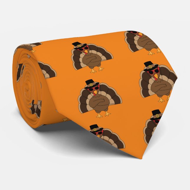 Cool Turkey Thanksgiving fun orange pattern  Krawatte (Gerollt)