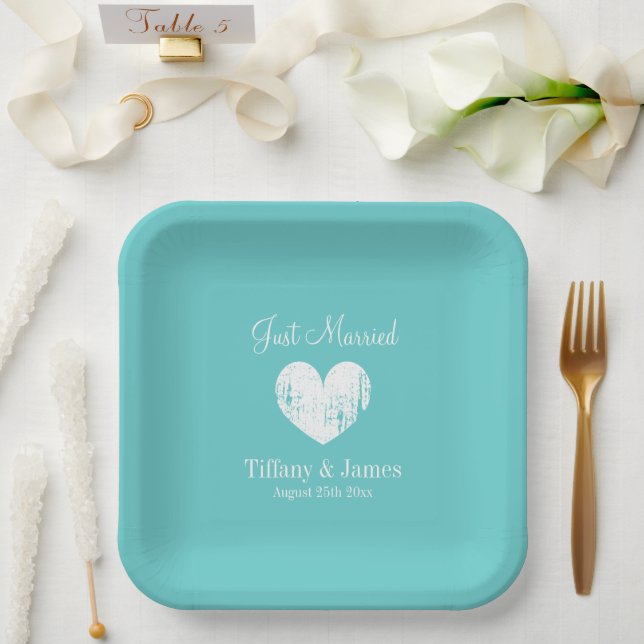 Cool türkisblau-weiße Hochzeitsfeier Teller (Hochzeit)