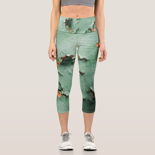 Cool türkisfarbenes Rostmetall Capri Leggings (Vorderseite)