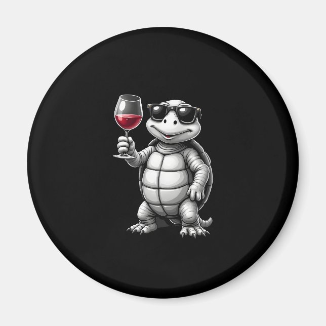 cool turtle drinking red wine art print_1 (1) magnet (Vorne)
