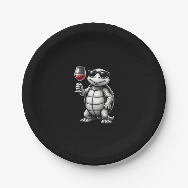 cool turtle drinking red wine art print_1 (1) pappteller (Vorderseite)
