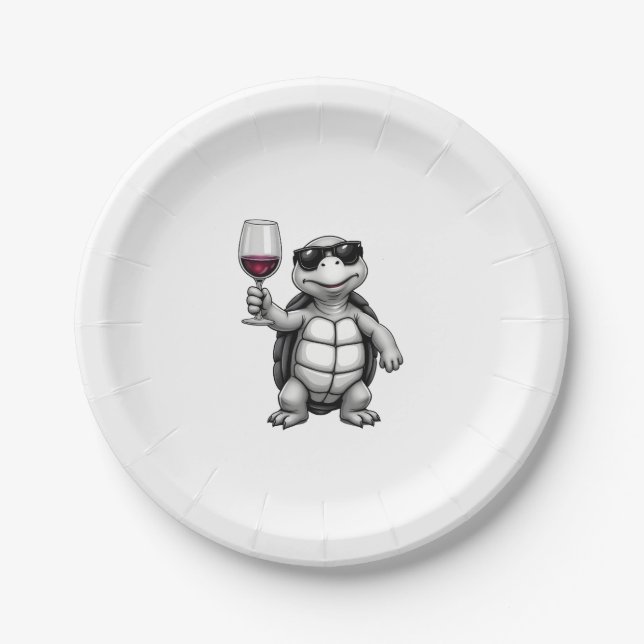 cool turtle drinking red wine art print_1 (1) pappteller (Vorderseite)