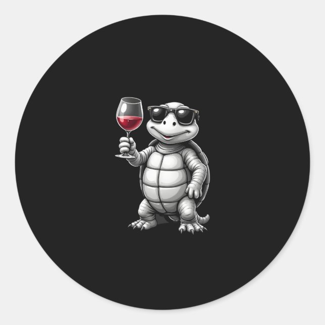 cool turtle drinking red wine art print_1 (1) runder aufkleber (Vorderseite)