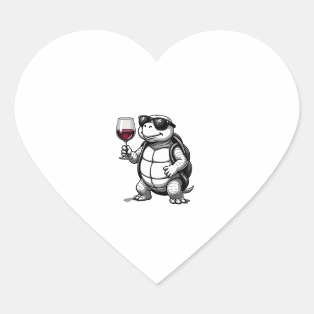 cool turtle drinking red wine art print_1 (2) Herz-Aufkleber (Vorderseite)