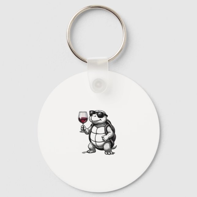 cool turtle drinking red wine art print_1 (2) schlüsselanhänger (Vorderseite)