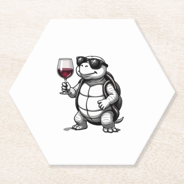 cool turtle drinking red wine art print_1 (2) untersetzer (Vorderseite)