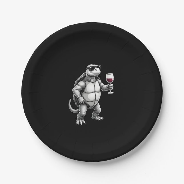 cool turtle drinking red wine art print_1 (3) pappteller (Vorderseite)