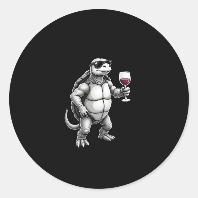 cool turtle drinking red wine art print_1 (3) runder aufkleber (Vorderseite)