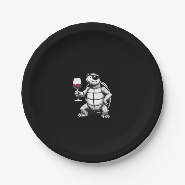 cool turtle drinking red wine art print_1 (4) pappteller (Vorderseite)