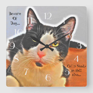 Cool Tuxedo Cat Quadratische Wanduhr