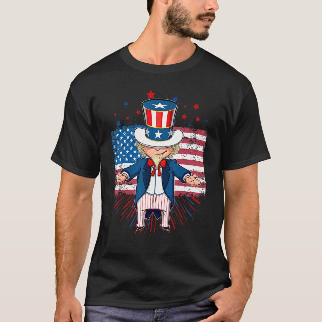 Cool Uncle Sam Show Happy 4. Juli Show Time T-Shirt (Vorderseite)