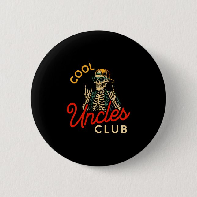 Cool Uncles Club Shirt Funny Skeleton Retro Uncle  Button (Vorderseite)