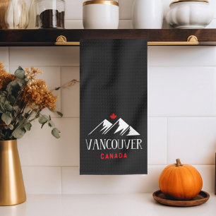 Cool Vancouver Canada Mountains Maple Leaf Dark Geschirrtuch