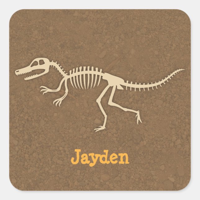 Cool Velociraptor Dinosaurier Knochen Jungen Perso Quadratischer Aufkleber (Vorderseite)