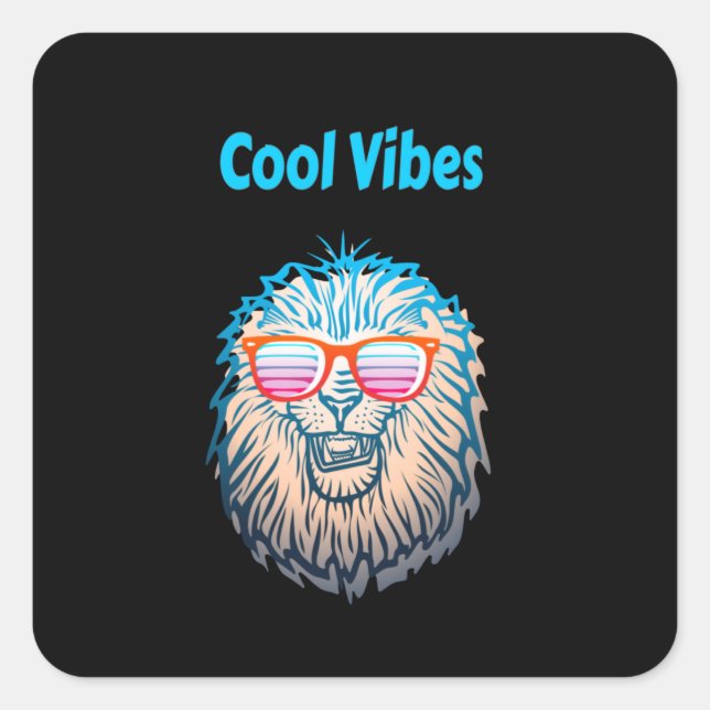 Cool Vibes Lion Quadratischer Aufkleber (Vorderseite)