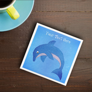 Cool Vibranntblauer Weißer Sparkle Dolphin Jumping Serviette