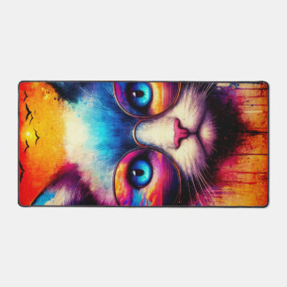 Cool Vibrant Illustrated Cat Desk Mat Schreibtischunterlage
