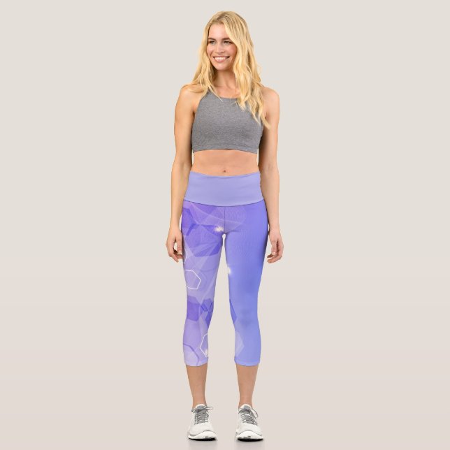 Cool Warm Blau abstraktes geometrisches Muster Capri Leggings (Vorderseite)