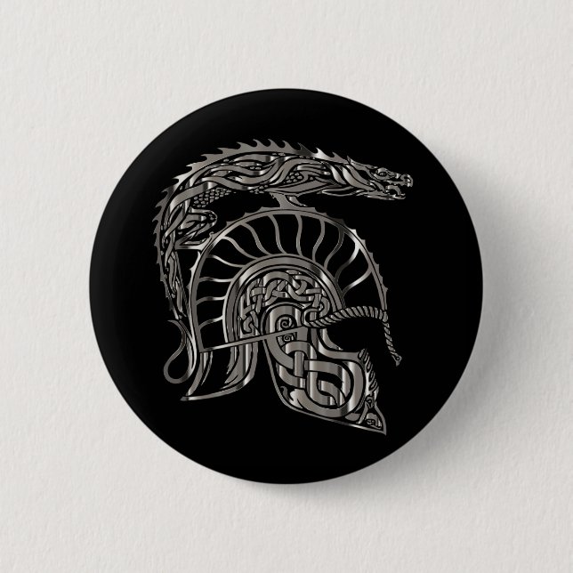 Cool Warrior Metallic Dragon Helmet Button (Vorderseite)