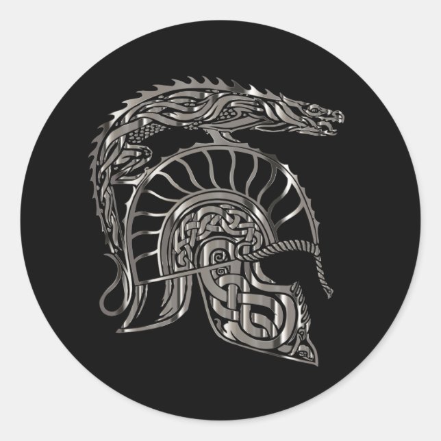 Cool Warrior Metallic Dragon Helmet Runder Aufkleber (Vorderseite)