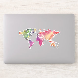 Cool Watercolor Weltkarte Vinyl Sticker