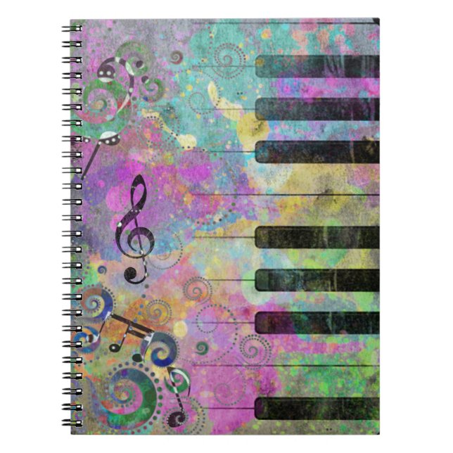 Cool Watercolors Splatters Colorful Piano Notizblock (Vorderseite)