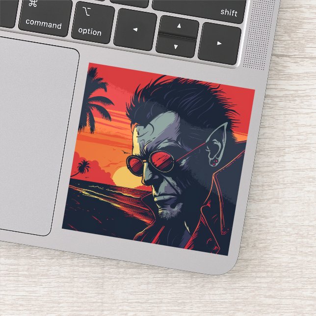 Cool Werewolf Retro Sunset Aufkleber (Detail)