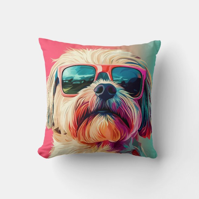 Cool West Highland White Terrier dog with sunglass Kissen (Vorderseite)